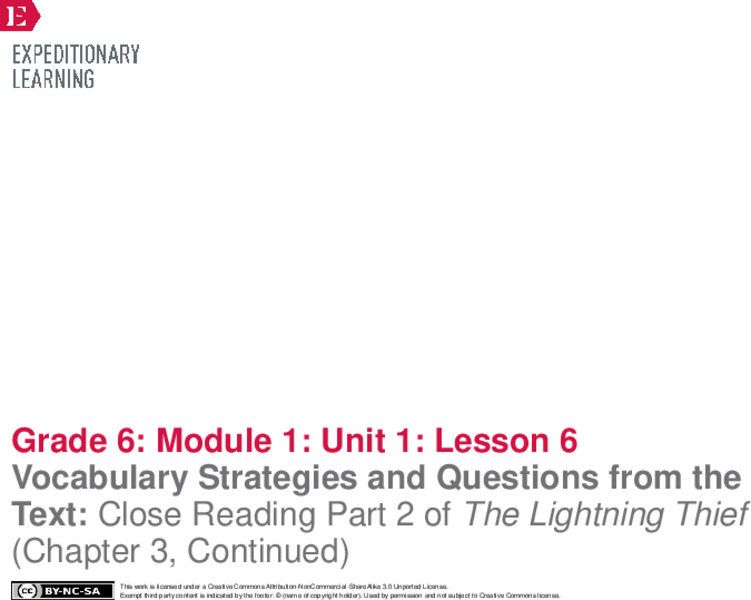 Vocabulary Strategies and Questions from the Text: Close Reading Part 2 of The Lightning Thief (Chapter 3, Continued) Lesson Plan