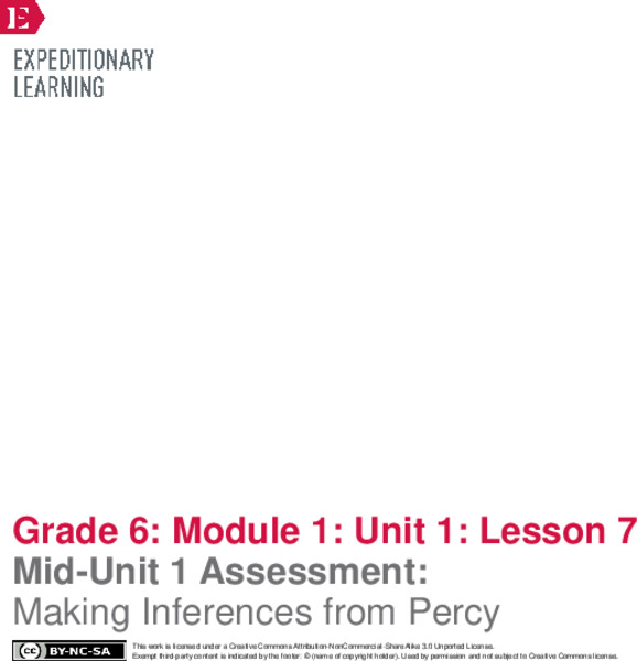Mid-Unit 1 Assessment: Making Inferences from Percy Lesson Plan