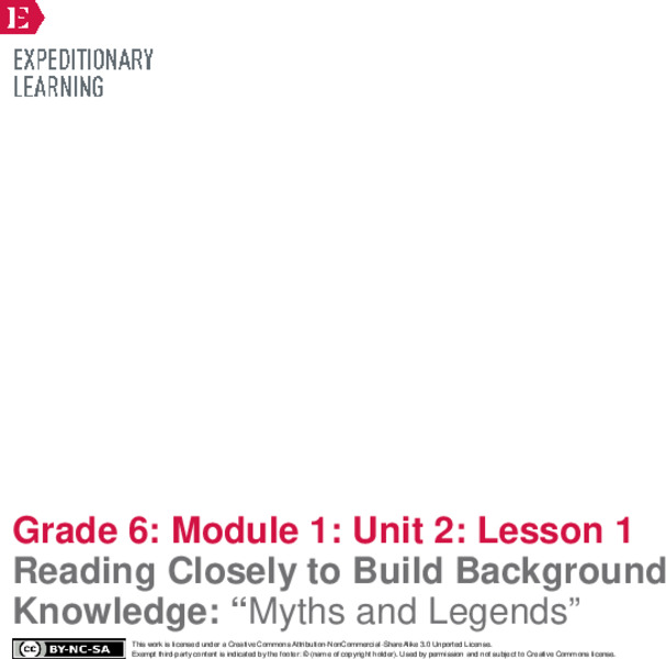 Reading Closely to Build Background Knowledge: “Myths and Legends” Lesson Plan