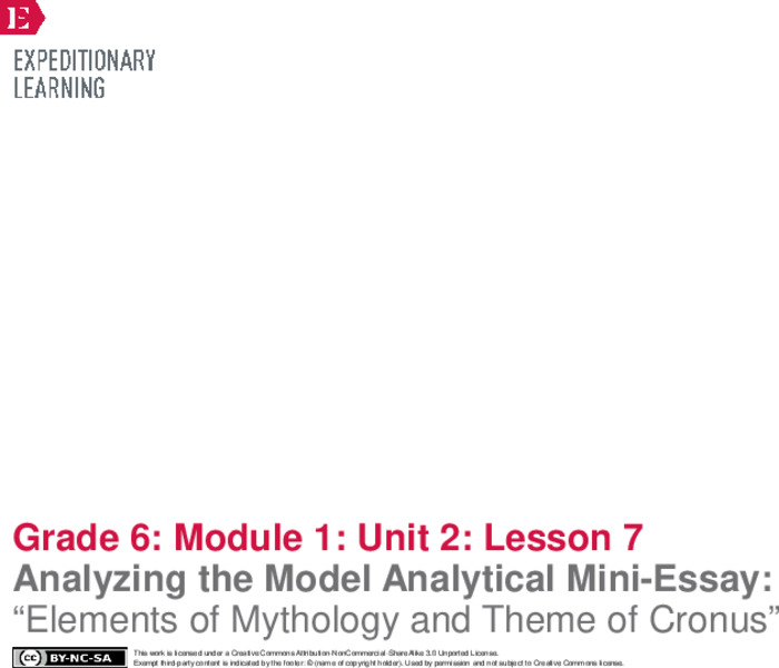 Analyzing the Model Analytical Mini-Essay: “Elements of Mythology and Theme of Cronus” Lesson Plan