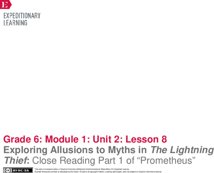 Exploring Allusions to Myths in The Lightning Thief: Close Reading Part 1 of “Prometheus” Lesson Plan