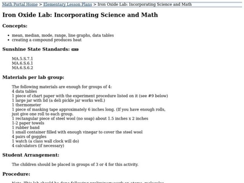Iron Oxide Lab: Incorporating Math and Science Lesson Plan