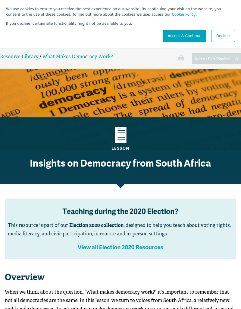 Insights on Democracy from South Africa Lesson Plan