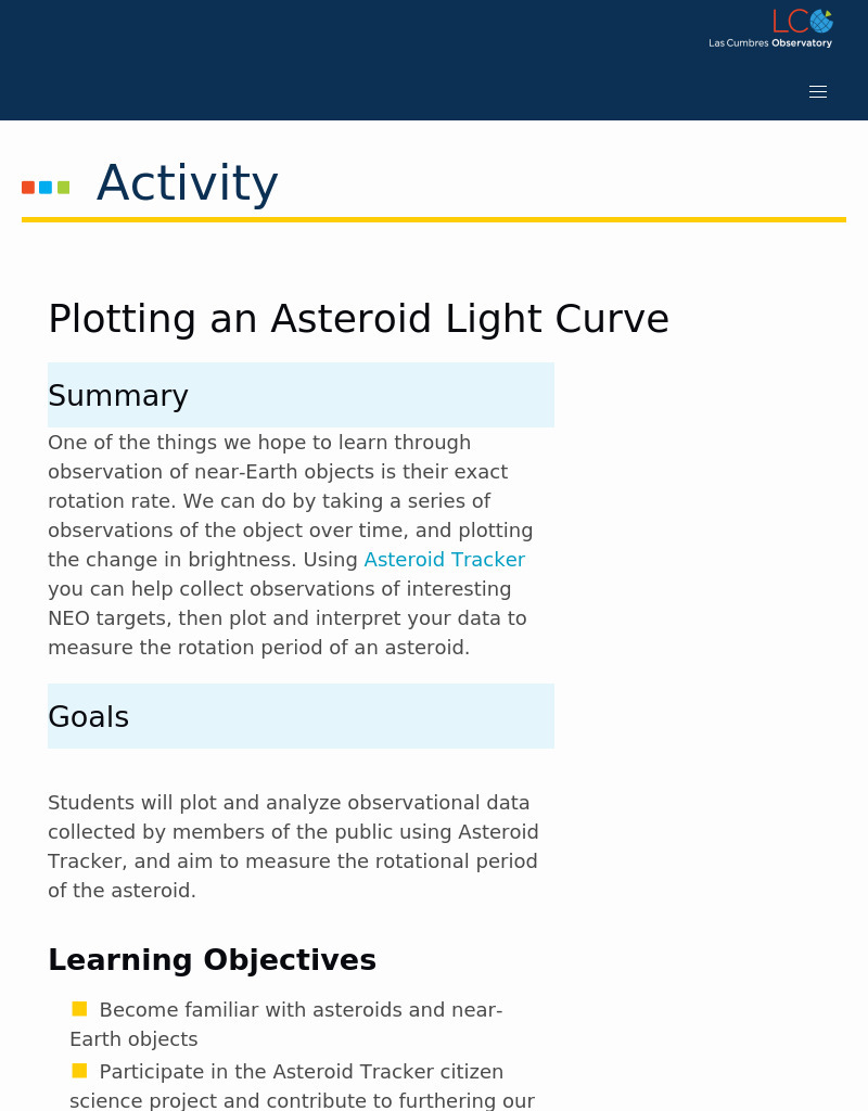 Plotting an Asteroid Light Curve Activity