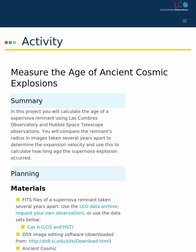 Measure the Age of Ancient Cosmic Explosions Activity