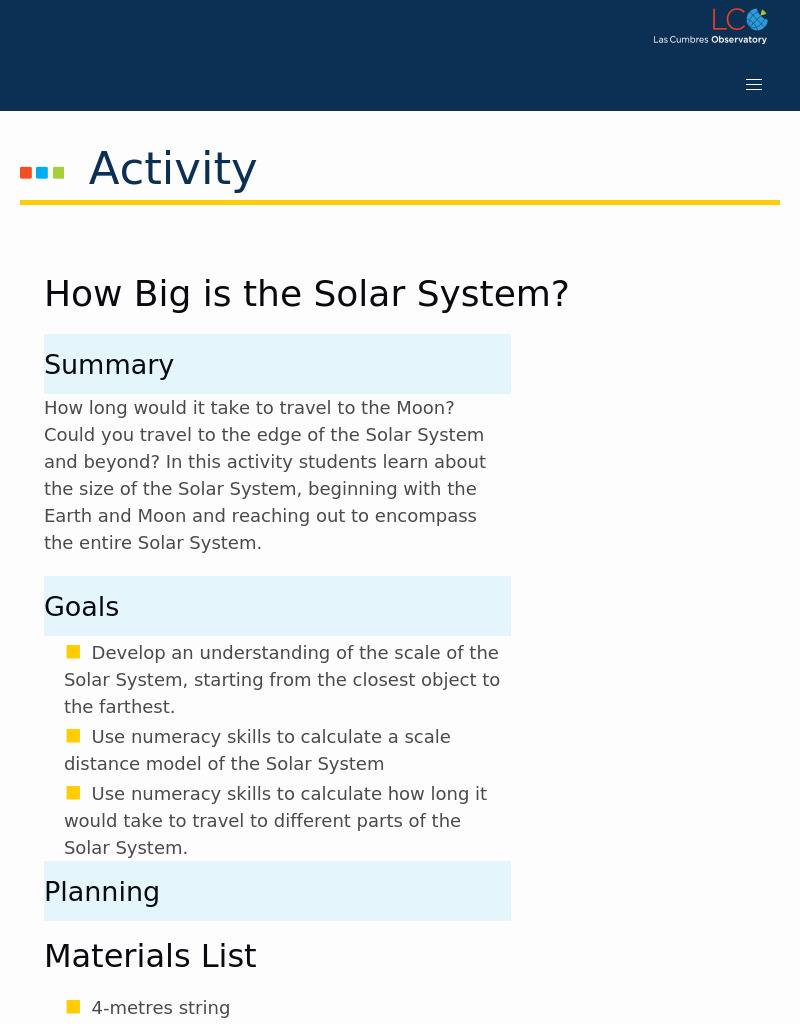 How Big is the Solar System? Activity