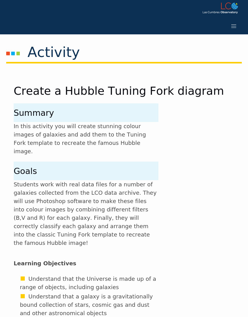 Create a Hubble Tuning Fork Diagram Activity