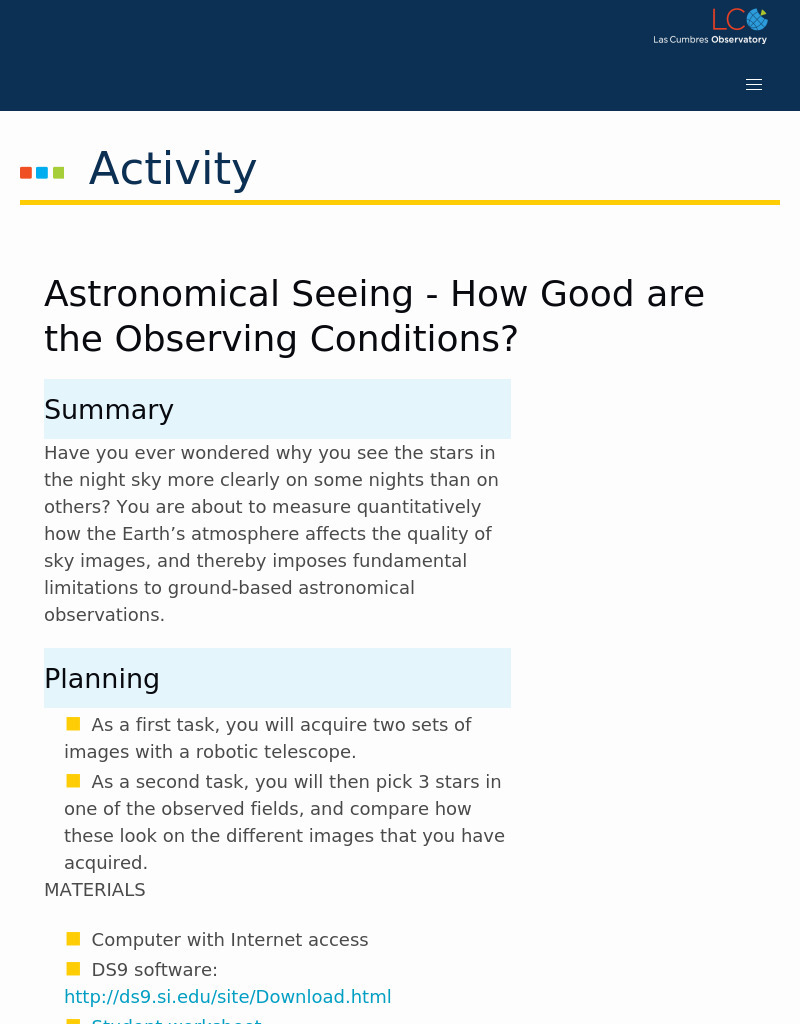 Astronomical Seeing - How Good Are the Observing Conditions? Activity