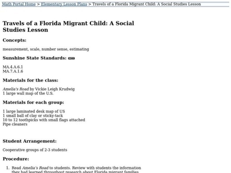 Travels of a Florida Migrant Child: A Social Studies Lesson Lesson Plan