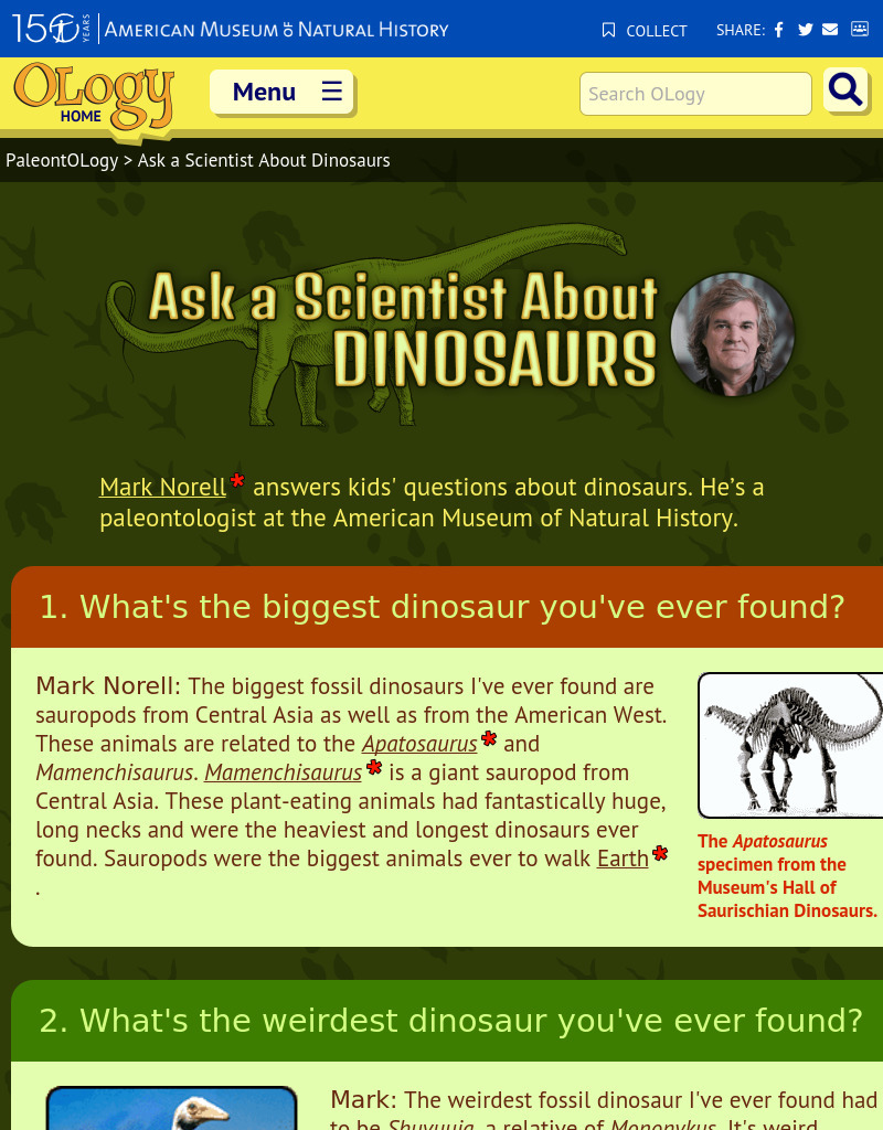 Ask a Scientist About Dinosaurs Website