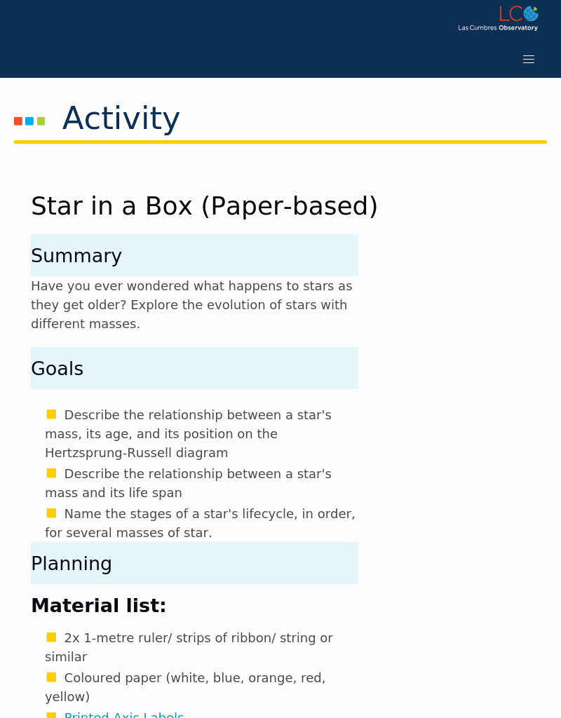 Star In a Box (Paper-Based) Activity