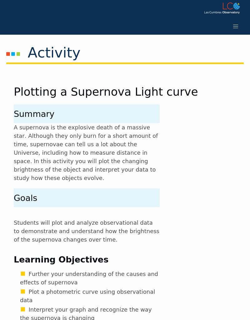 Plotting a Supernova Light curve Activity