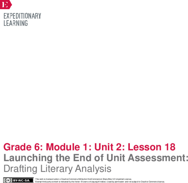 Launching the End of Unit Assessment: Drafting Literary Analysis Lesson Plan