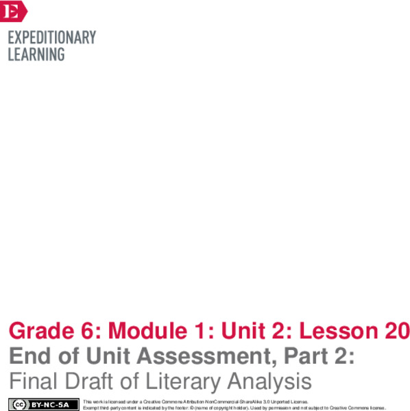 End of Unit Assessment, Part 2: Final Draft of Literary Analysis Lesson Plan