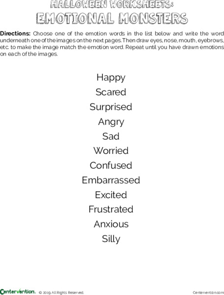 Halloween Worksheets: Emotional Monsters Worksheet