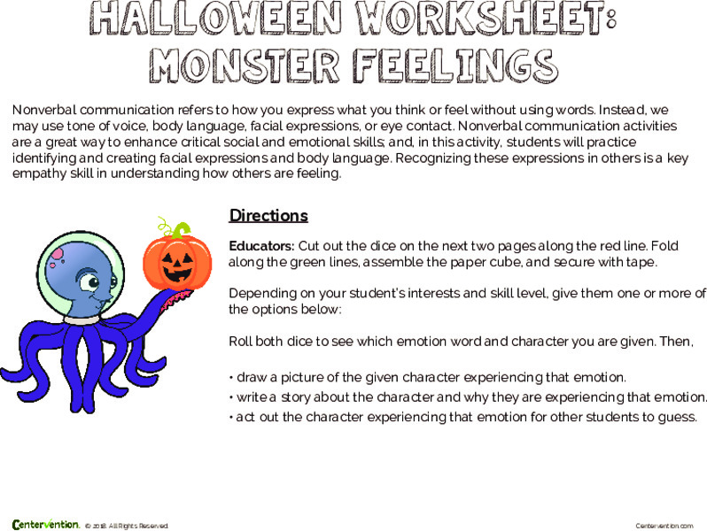 Halloween Worksheet: Monster Feelings Printables