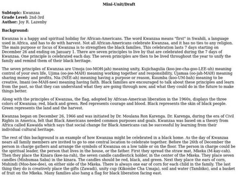 Kwanzaa Lesson Plan