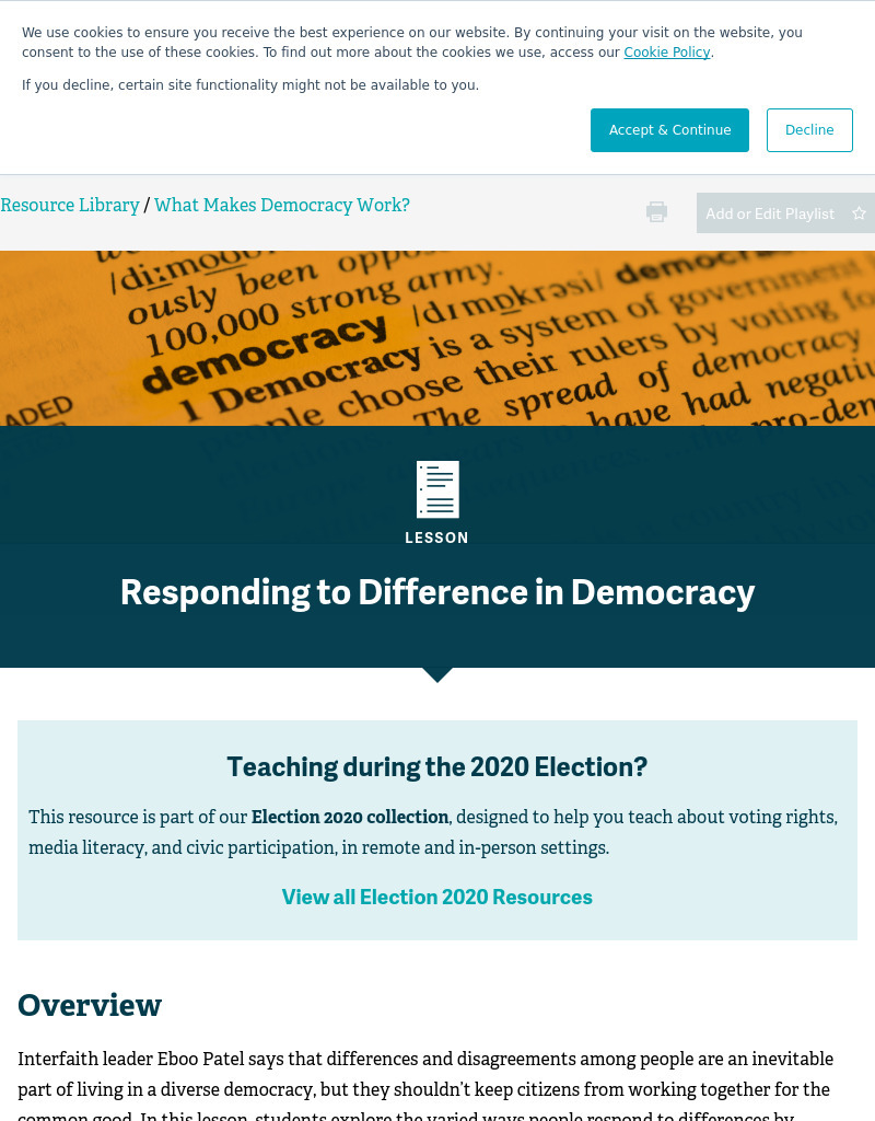 Responding to Difference in Democracy Lesson Plan