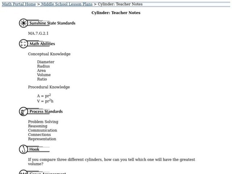 Cylinder Lesson Plan