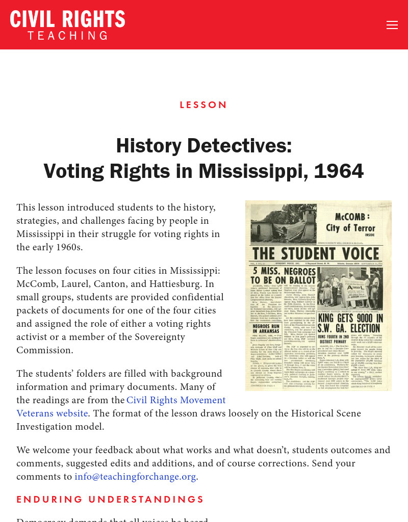 History Detectives: Voting Rights in Mississippi, 1964 Lesson Plan