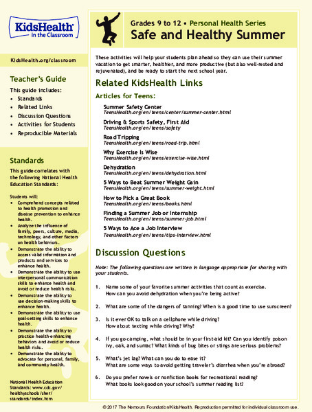 Safe and Healthy Summer: Grades 9-12 Lesson Plan