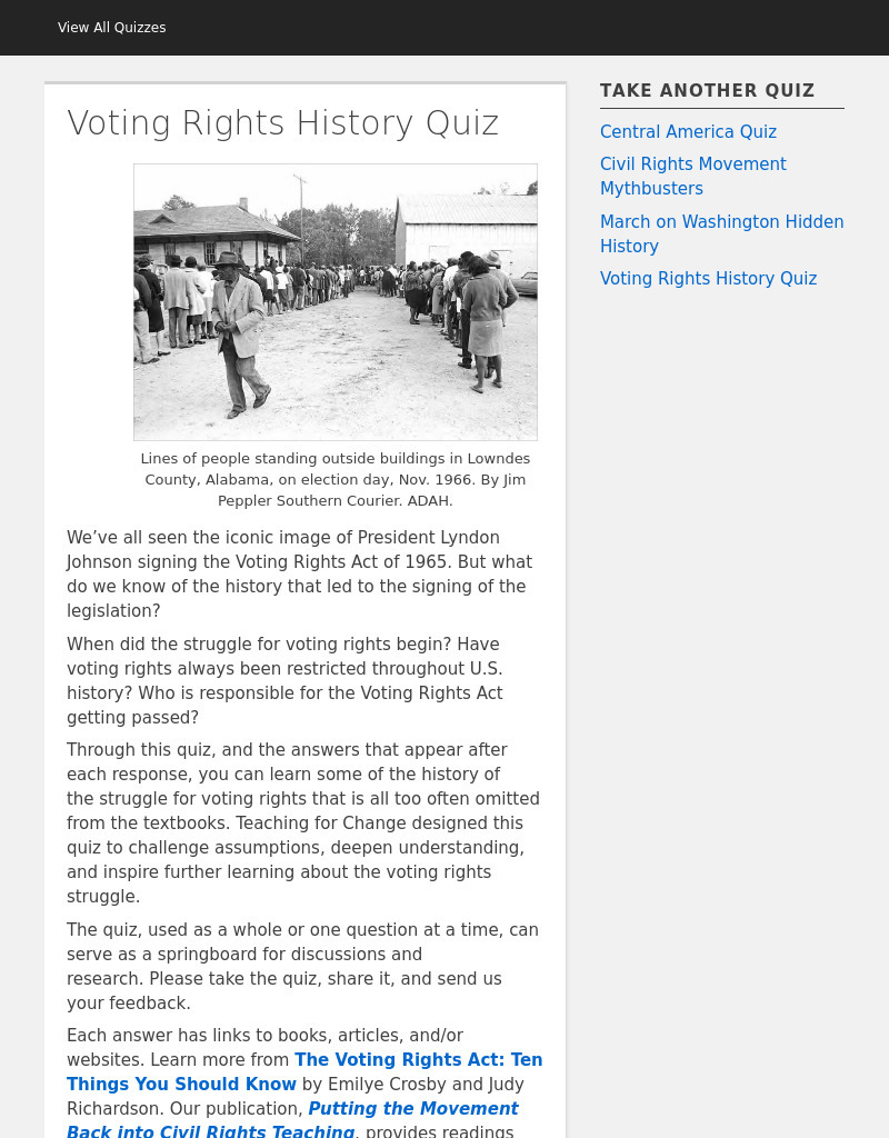 Voting Rights History Quiz Interactive