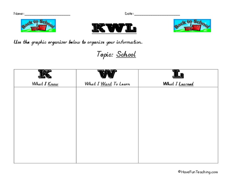 KWL Graphic Organizer Organizer