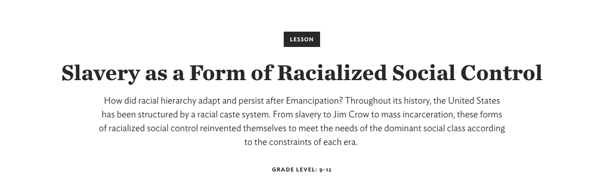 Slavery as a Form of Racialized Social Control Lesson Plan
