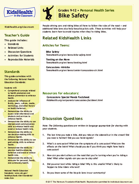 Bike Safety: Grades 9-12 Lesson Plan