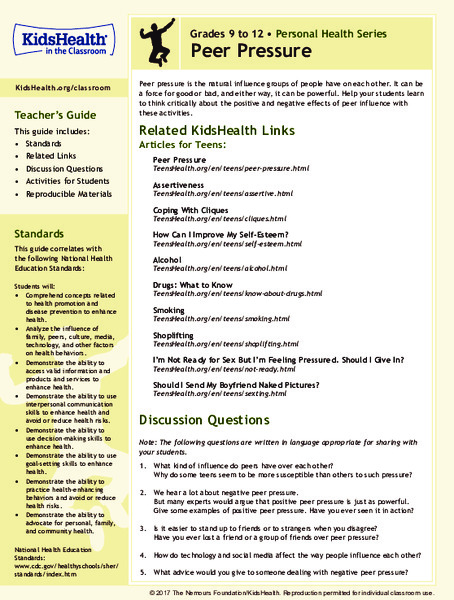 Peer Pressure: Grades 9-12 Lesson Plan