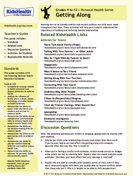 Getting Along: Grades 9-12 Lesson Plan