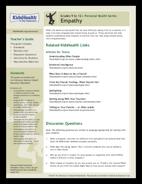 Empathy: Grades 9-12 Lesson Plan