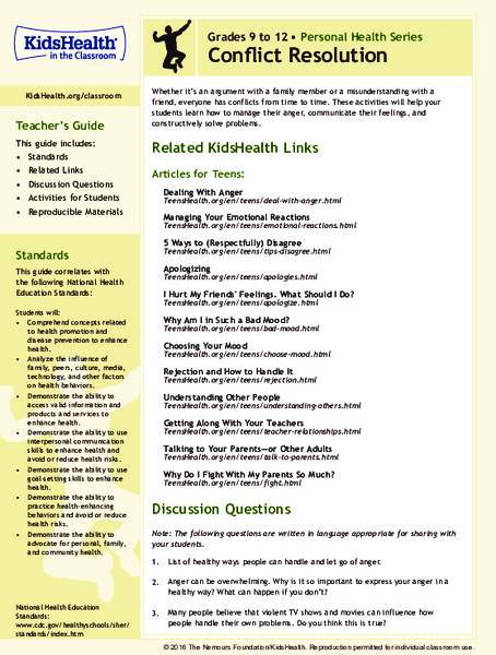 Conflict Resolution: Grades 9-12 Lesson Plan