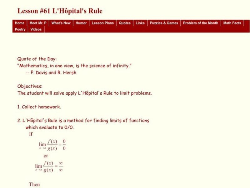 L'Hopital's Rule Lesson Plan