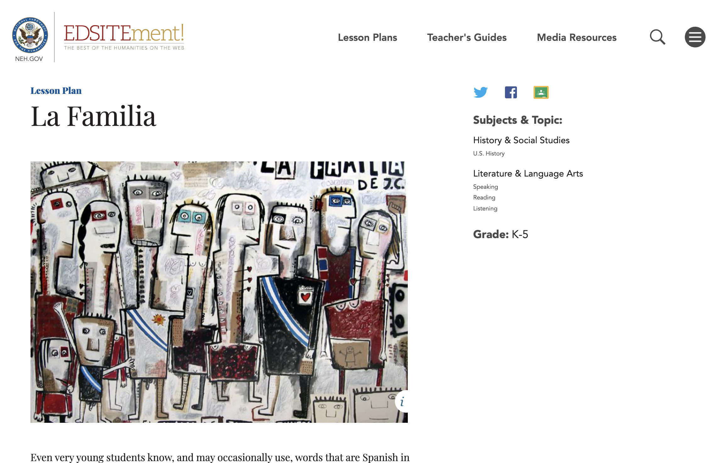 La Familia Lesson Plan