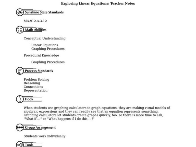 Exploring Linear Equations Lesson Plan