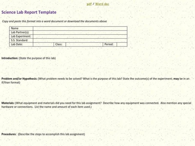 Lab Report Template Worksheet