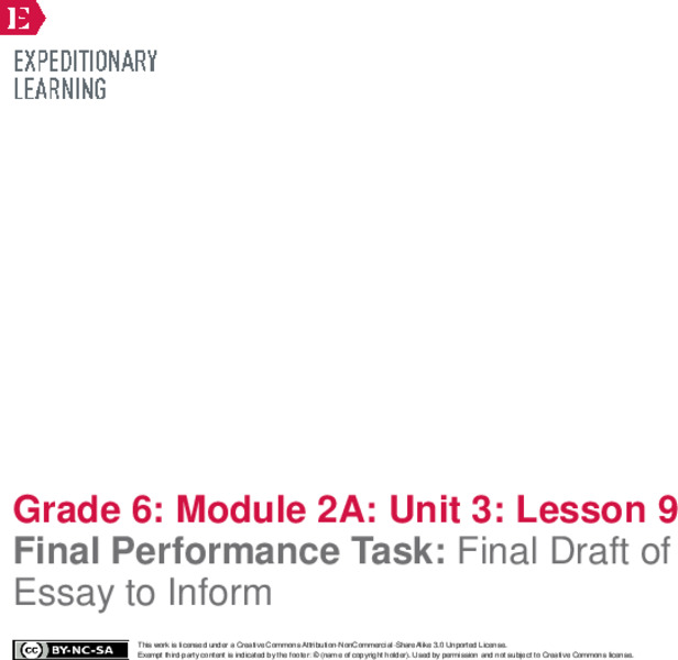 Final Performance Task: Final Draft of Essay to Inform Lesson Plan