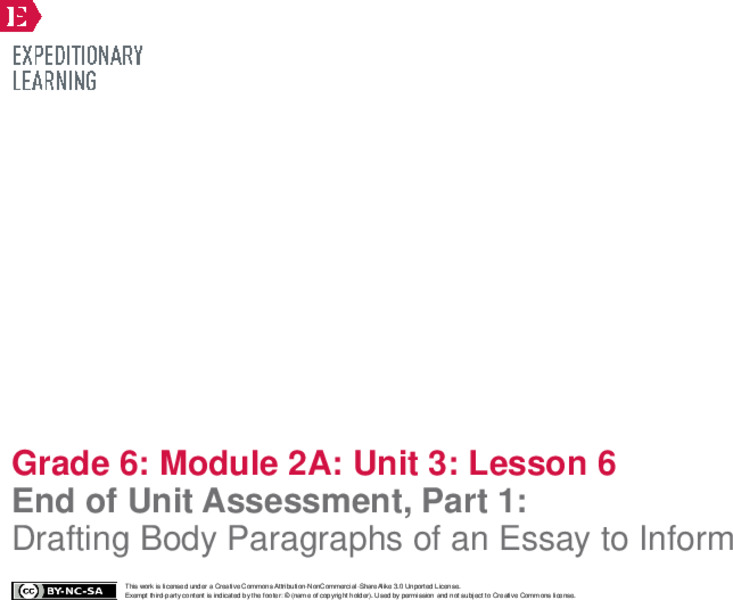 End of Unit Assessment, Part 1: Drafting Body Paragraphs of an Essay to Inform Lesson Plan