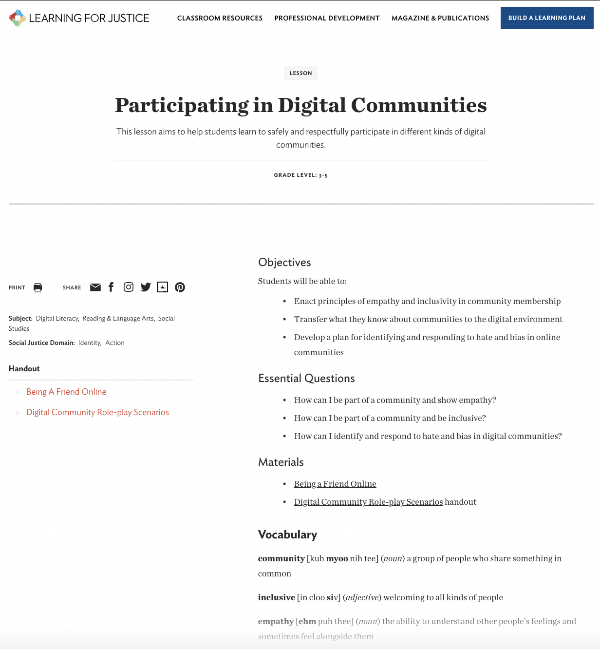 Participating in Digital Communities Lesson Plan