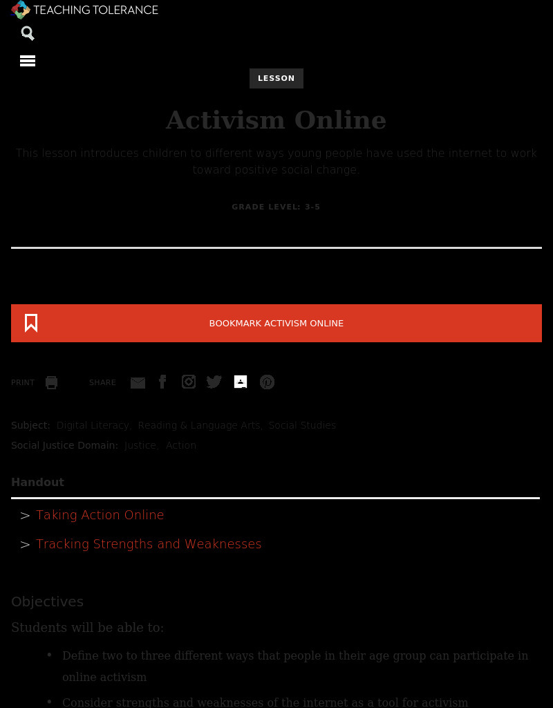 Activism Online Lesson Plan