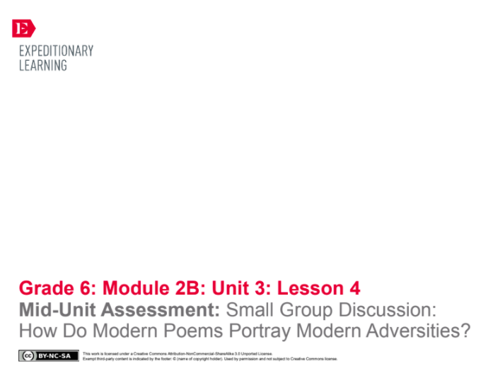 Mid-Unit Assessment: Small Group Discussion: How Do Modern Poems Portray Modern Adversities? Lesson Plan