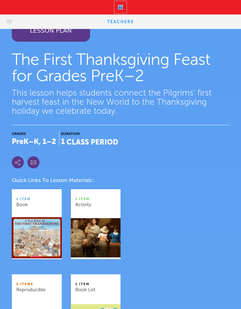 The First Thanksgiving Feast Lesson Plan
