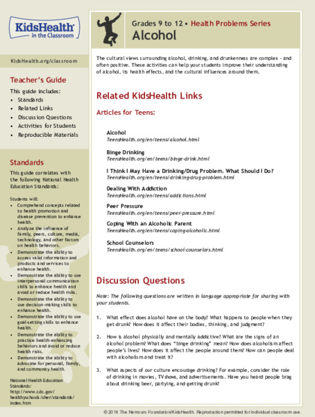 Alcohol: Grades 9-12 Lesson Plan