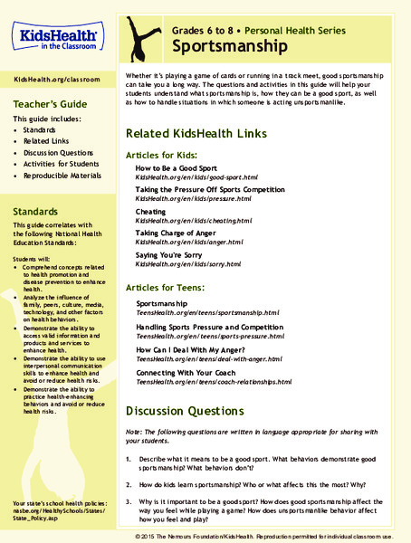 Sportsmanship: Grades 6-8 Lesson Plan