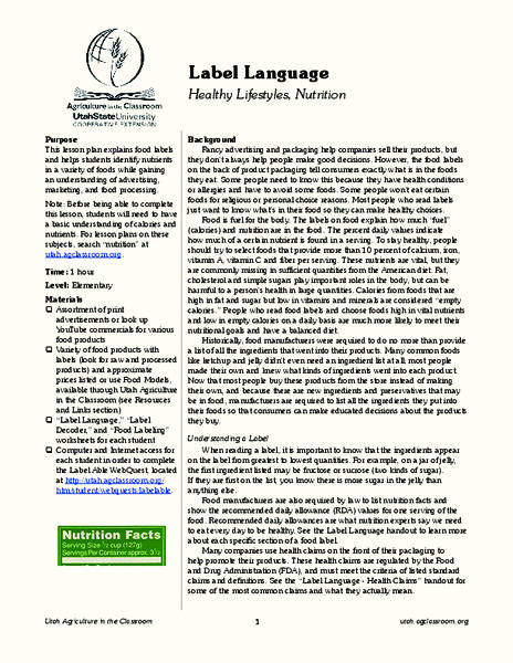 Label Language Lesson Plan