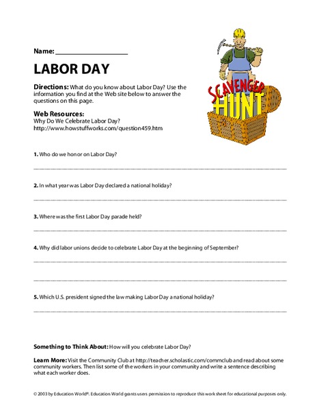 Labor Day Worksheet