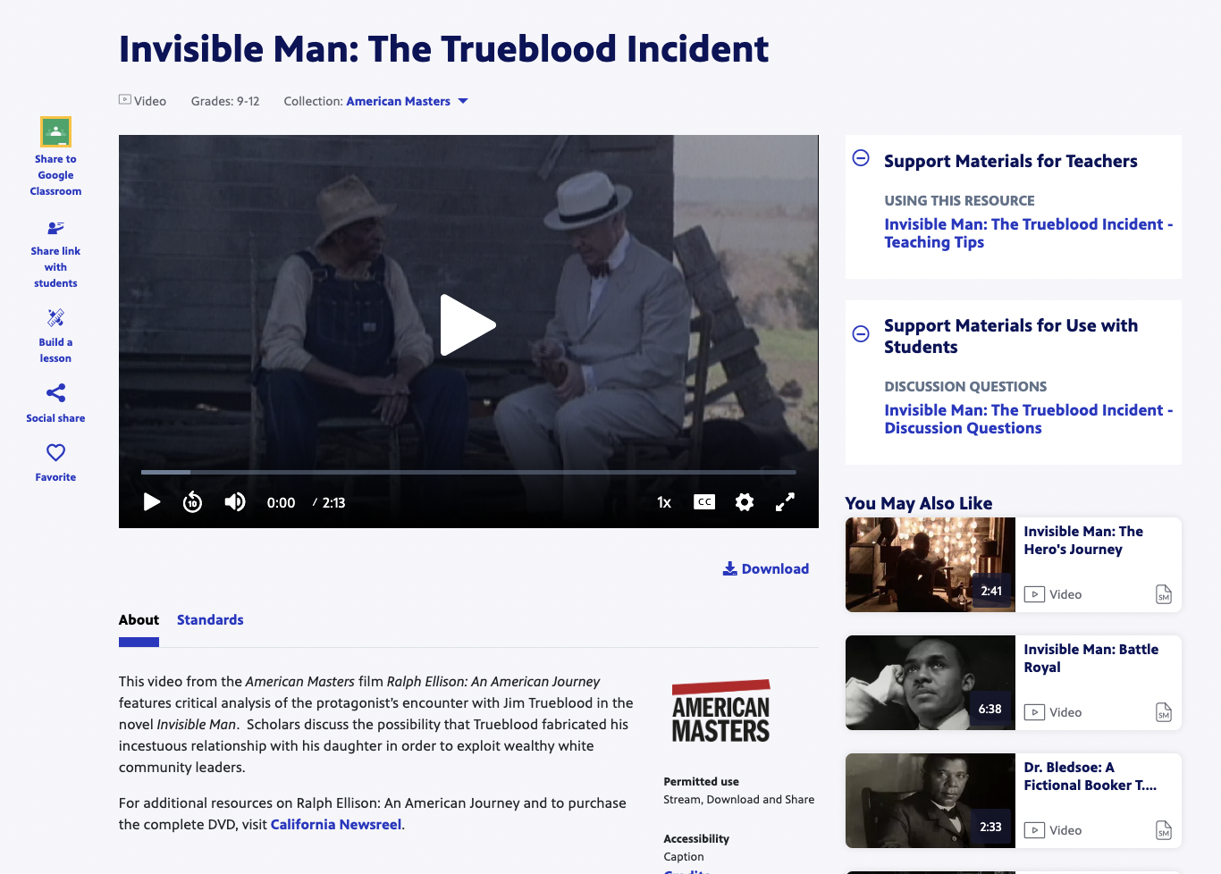 Invisible Man: The Trueblood Incident Instructional Video