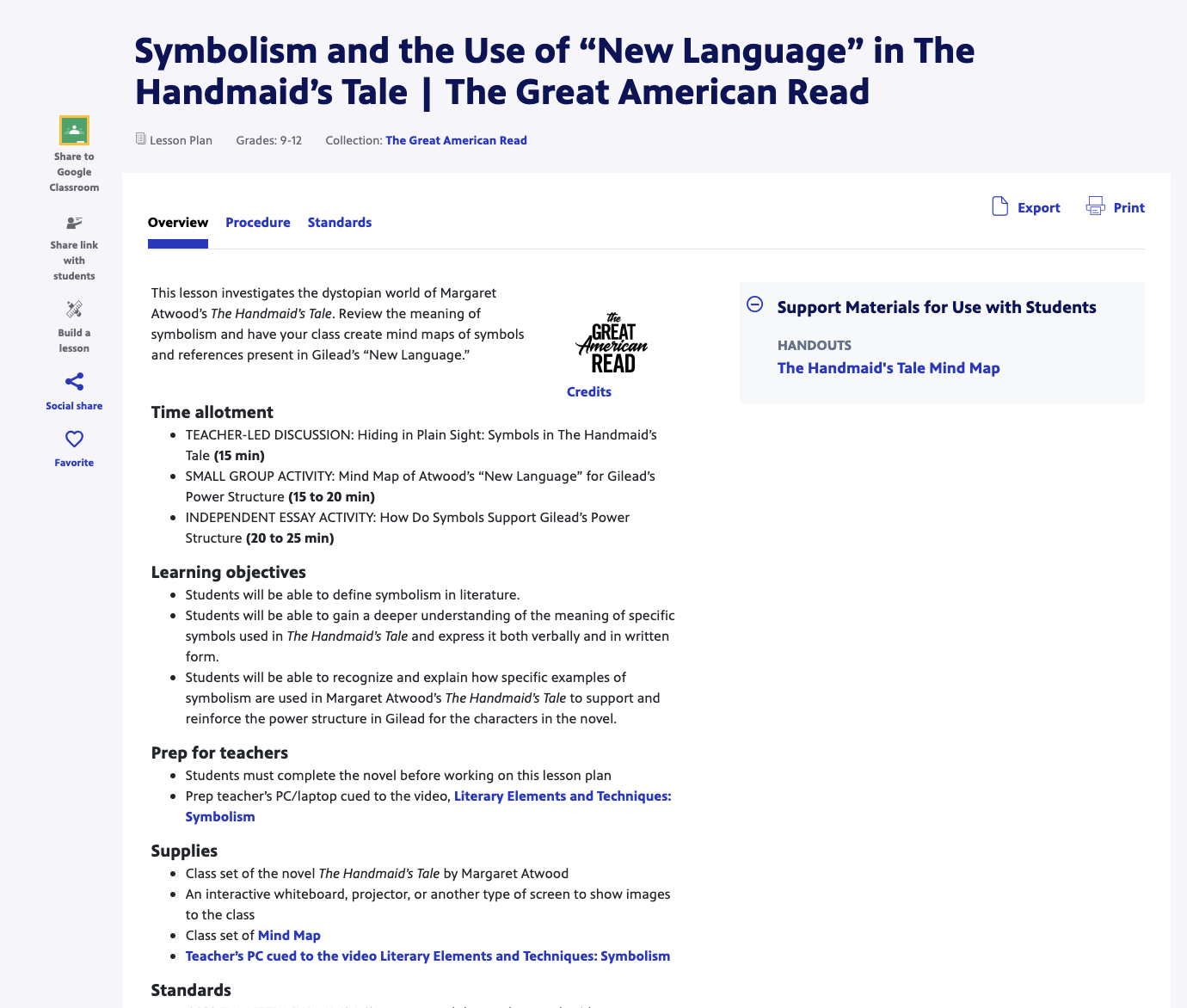 Symbolism and the Use of “New Language” in The Handmaid’s Tale Lesson Plan