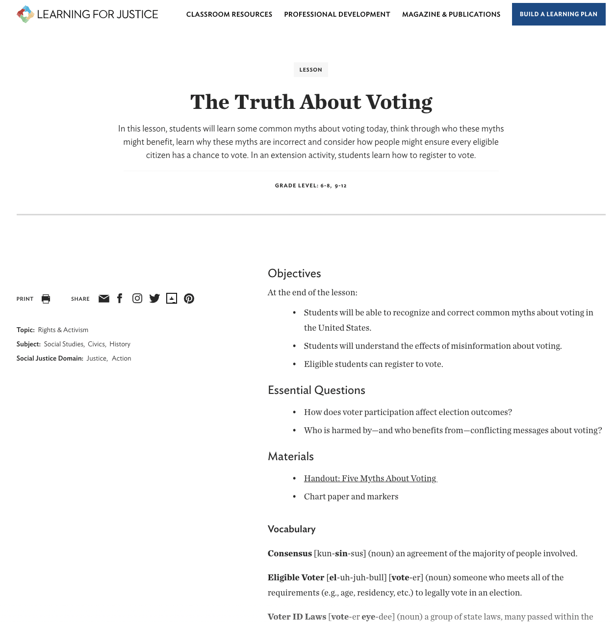 The Truth About Voting Lesson Plan